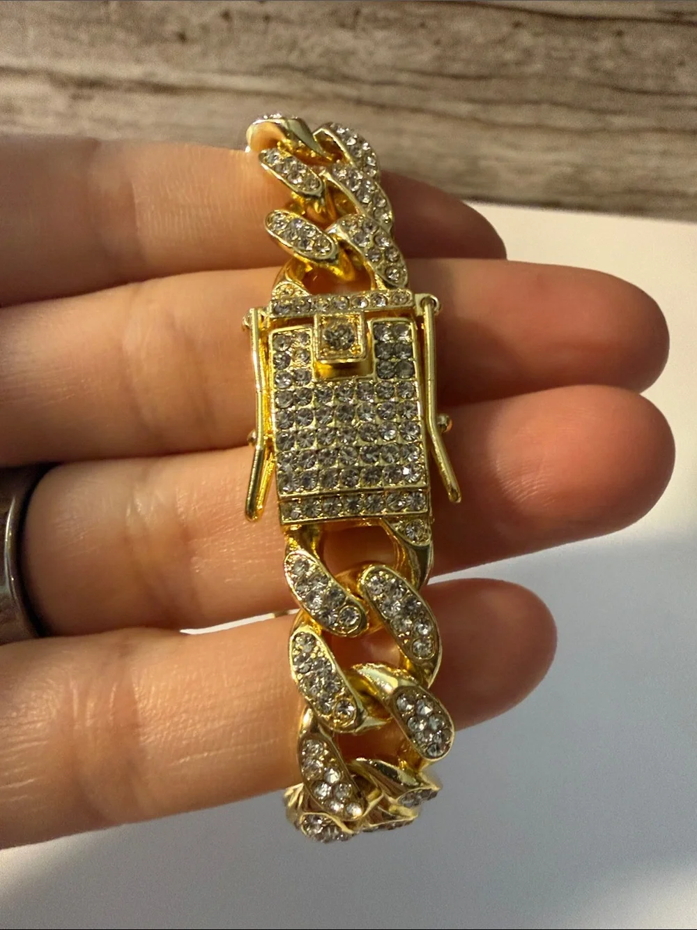 Gold Plated Paved Iced Out Cuban Link Bracelet - Men Accessories